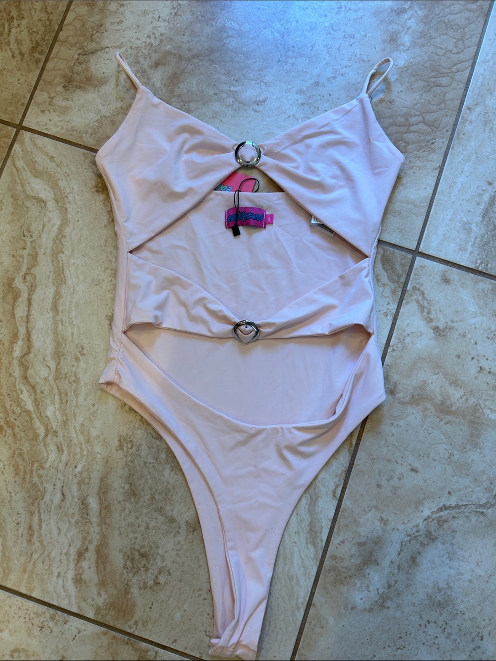 NWT Edikted Pink One-Piece Cut-Out Thong Bodysuit